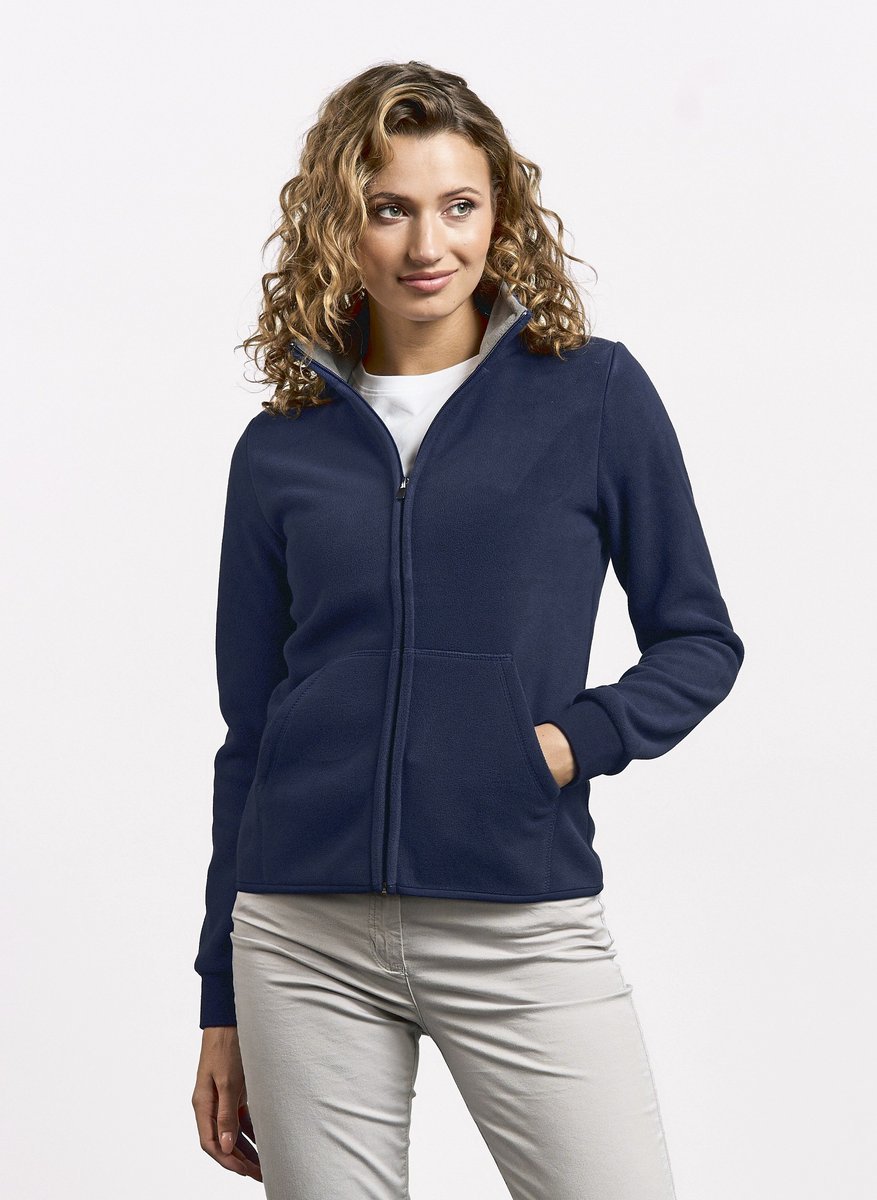 Promodoro Double Fleece Jacke mit Stehkragen für Damen, Black/Light Grey (Solid) XS, E7985