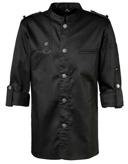 Exner Kochjacke Bikerstyle mit Schulterklappen, Black XS, EX222