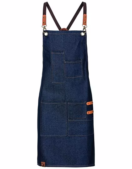 Exner Grembiule Denim con Decorazione in Pelle PU, Navy 80 x 70 cm, EX283