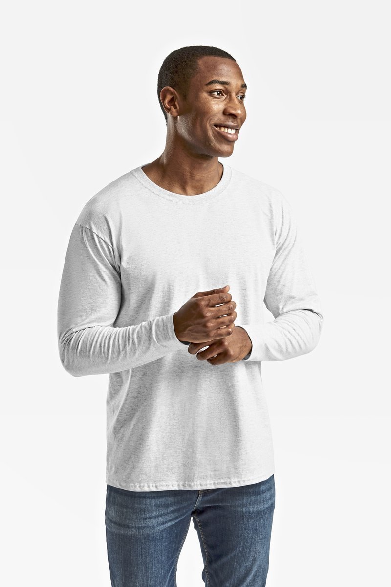 Fruit of the Loom Langarm T-Shirt aus 100% Baumwolle, White M, F240