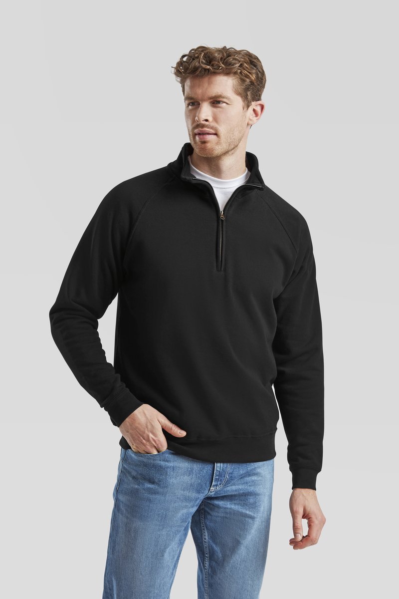 Fruit of the Loom Classic Zip Neck Sweatshirt mit Reißverschluss, Black S, F382N