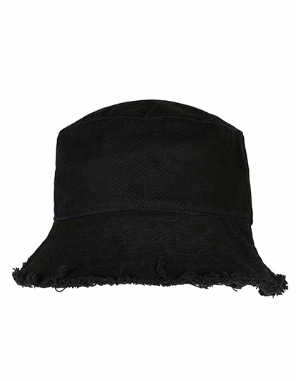 FLEXFIT Bucket Hat with Frayed Brim, Black One Size, FX5003OE