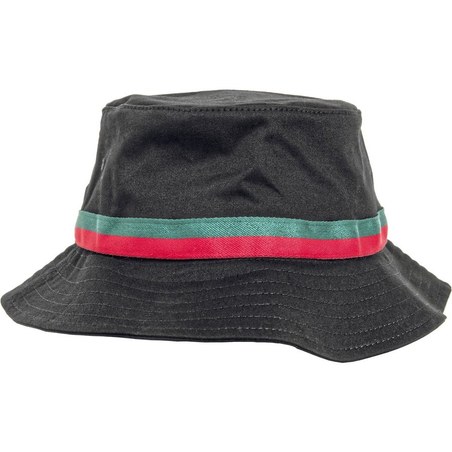 FLEXFIT Gestreifter Bucket Hat in Kontrastfarben, Black/Fire Red One Size, FX5003S