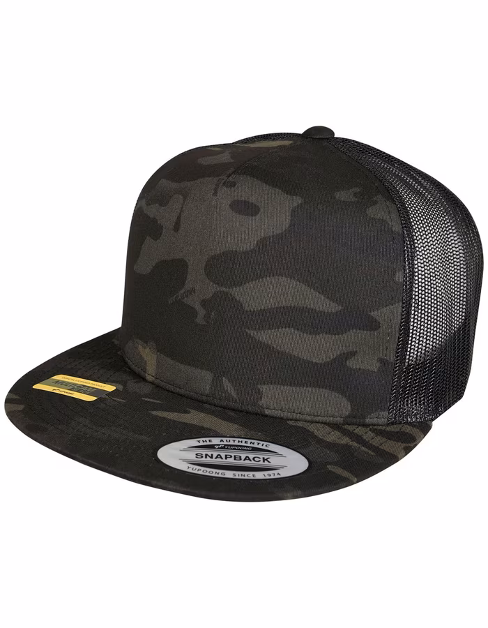 FLEXFIT Multicam Trucker Cap with Mesh Back, Black One Size, FX6006MC