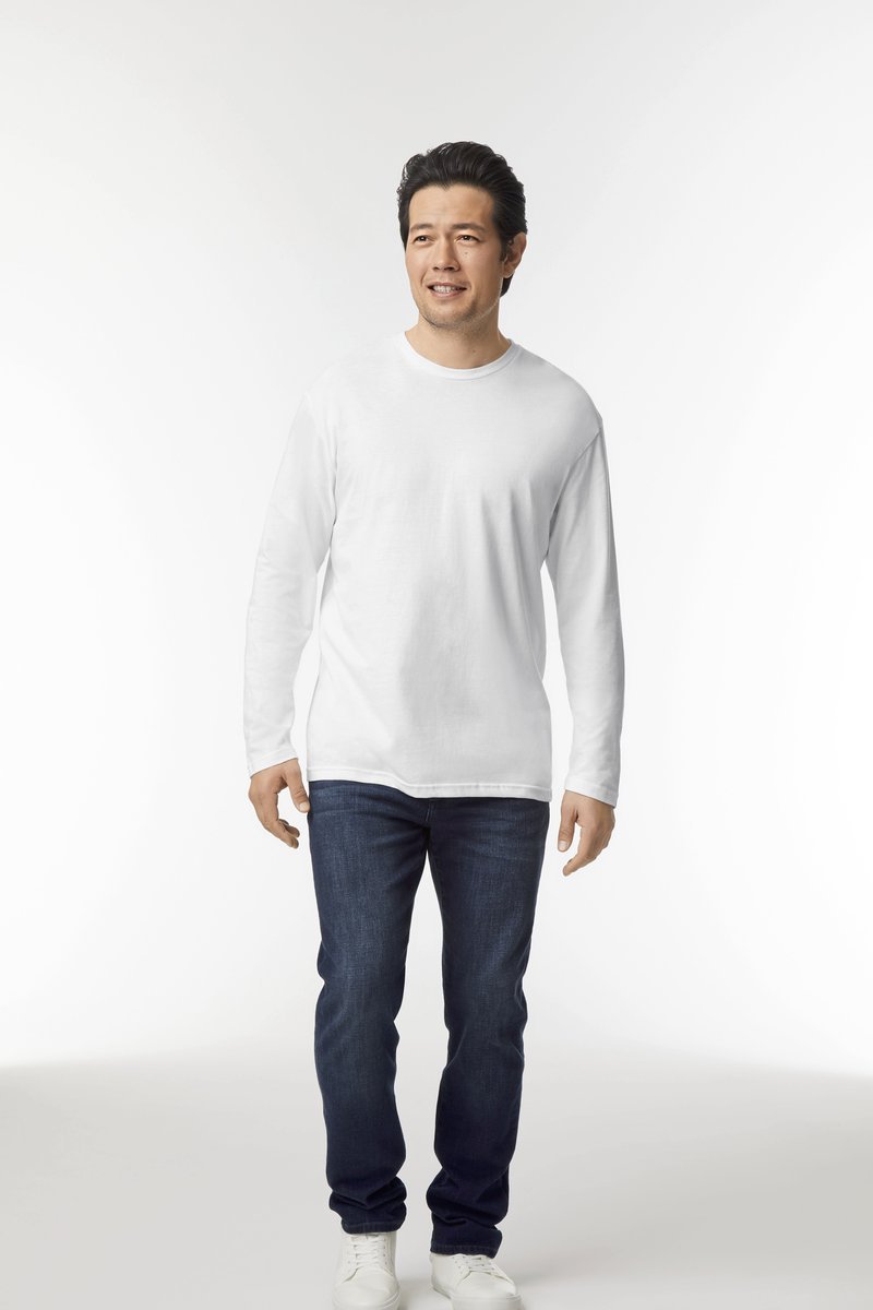 Gildan Langarm T-Shirt mit Ripp-Kragen, White L, G64400