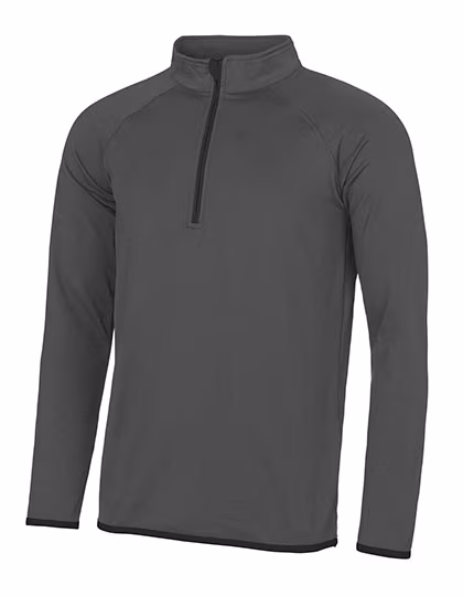 Just Cool Langarm Sport Shirt Halb-Zip CoolFit, Charcoal (Solid)/Jet Black S, JC031