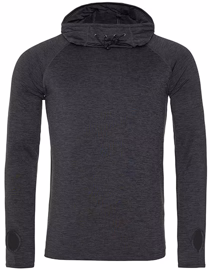 Just Cool Long Sleeve Sports Shirt with Monk Hood, Black Slate Melange S, JC037