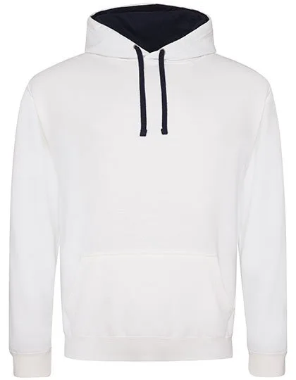 Just Hoods Baumwoll-Varsity Hoodie mit Kapuze, Arctic White/French Navy L, JH003