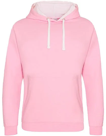 Just Hoods Baumwoll-Varsity Hoodie mit Kapuze, Baby Pink/Arctic White XL, JH003