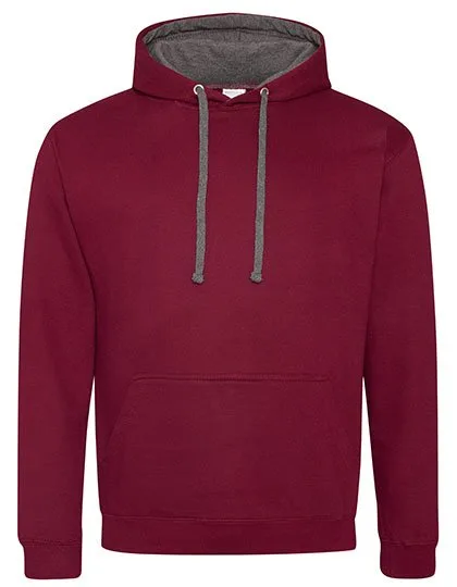 Just Hoods Baumwoll-Varsity Hoodie mit Kapuze, Burgundy/Charcoal (Heather) S, JH003