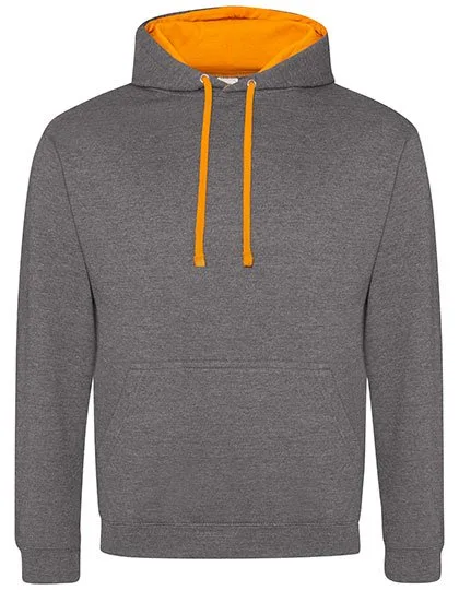 Just Hoods Varsity Felpa con cappuccio in Cotone, Charcoal (Heather)/Orange Crush XL, JH003