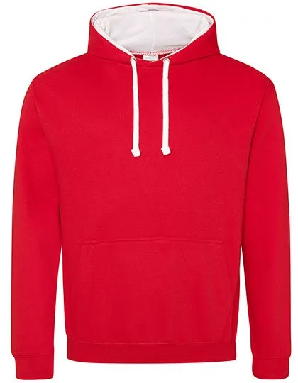 Just Hoods Baumwoll-Varsity Hoodie mit Kapuze, Fire Red/Arctic White XXL, JH003