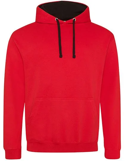 Just Hoods Baumwoll-Varsity Hoodie mit Kapuze, Fire Red/Jet Black XL, JH003