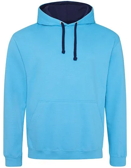 Just Hoods Baumwoll-Varsity Hoodie mit Kapuze, Hawaiian Blue/Oxford Navy L, JH003