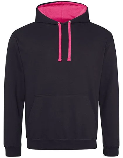 Just Hoods Baumwoll-Varsity Hoodie mit Kapuze, Jet Black/Hot Pink M, JH003