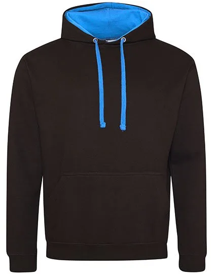 Just Hoods Baumwoll-Varsity Hoodie mit Kapuze, Jet Black/Sapphire Blue XS, JH003