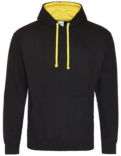 Just Hoods Baumwoll-Varsity Hoodie mit Kapuze, Jet Black/Sun Yellow S, JH003