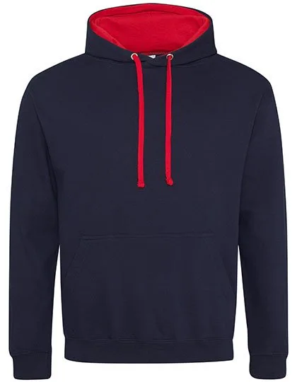 Just Hoods Baumwoll-Varsity Hoodie mit Kapuze, New French Navy/Fire Red 3XL, JH003