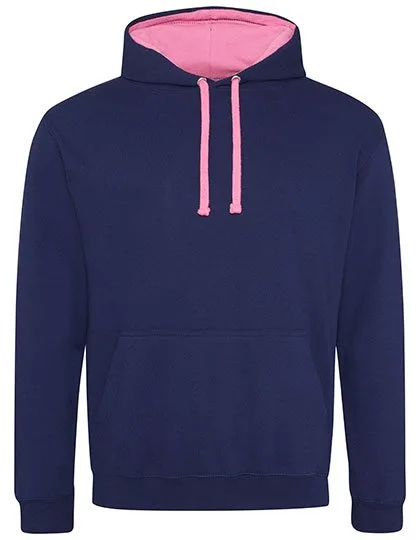 Just Hoods Baumwoll-Varsity Hoodie mit Kapuze, Oxford Navy/Candyfloss Pink XXL, JH003
