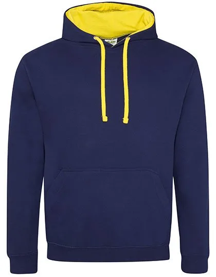Just Hoods Baumwoll-Varsity Hoodie mit Kapuze, Oxford Navy/Sun Yellow XL, JH003