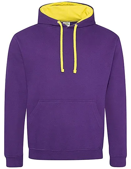 Just Hoods Baumwoll-Varsity Hoodie mit Kapuze, Purple/Sun Yellow M, JH003