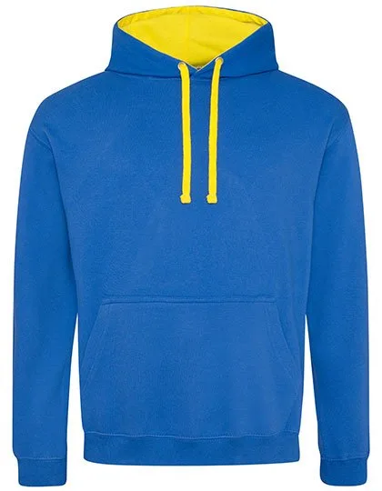 Just Hoods Baumwoll-Varsity Hoodie mit Kapuze, Royal Blue/Sun Yellow XL, JH003