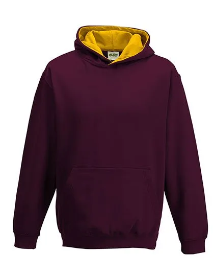 Just Hoods Varsity Hoodie mit gebürsteter Innenseite für Kinder, Burgundy/Gold 9/11 (L), JH003K