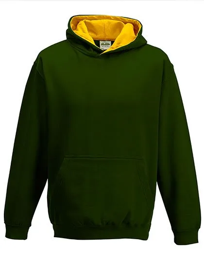 Just Hoods Varsity Hoodie mit gebürsteter Innenseite für Kinder, Forest Green/Gold 5/6 (S), JH003K