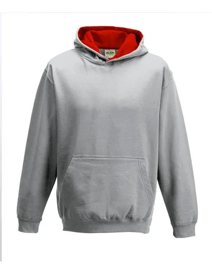 Just Hoods Varsity Hoodie mit gebürsteter Innenseite für Kinder, Heather Grey/Fire Red 9/11 (L), JH003K