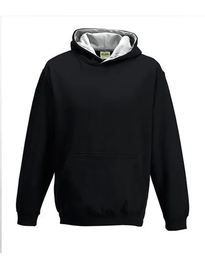 Just Hoods Varsity Hoodie mit gebürsteter Innenseite für Kinder, Jet Black/Heather Grey 7/8 (M), JH003K