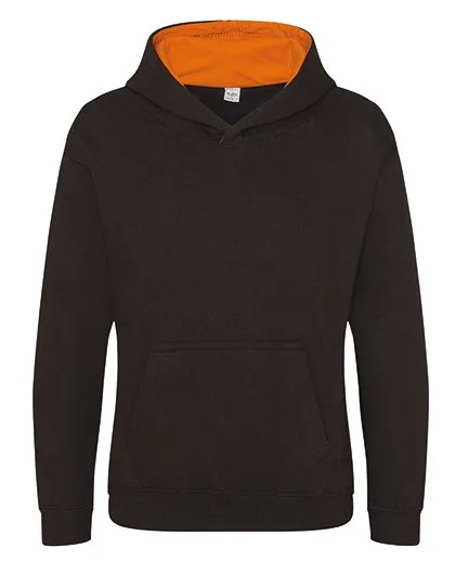 Just Hoods Varsity Hoodie mit gebürsteter Innenseite für Kinder, Jet Black/Orange Crush 9/11 (L), JH003K
