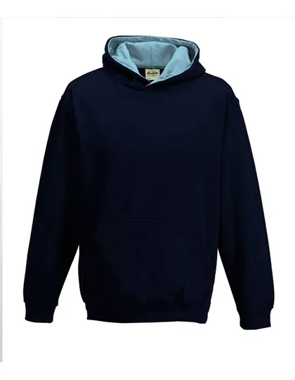 Just Hoods Varsity Hoodie mit gebürsteter Innenseite für Kinder, New French Navy/Sky Blue 9/11 (L), JH003K