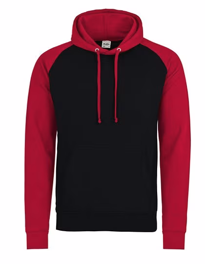 Just Hoods Baseball Hoodie mit Raglan-Ärmeln, Jet Black/Fire Red XL, JH009