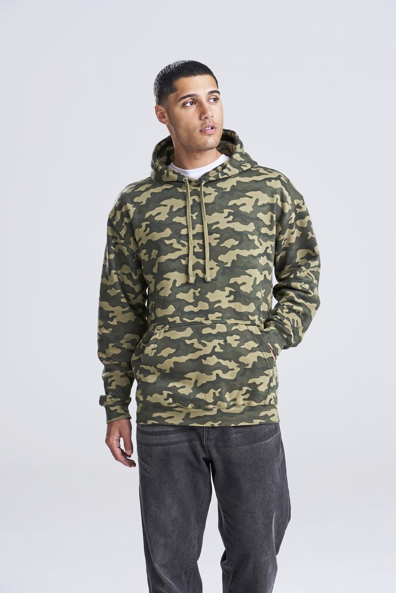 Just Hoods Camo Hoodie mit doppellagiger Kapuze, Black Camo XS, JH014