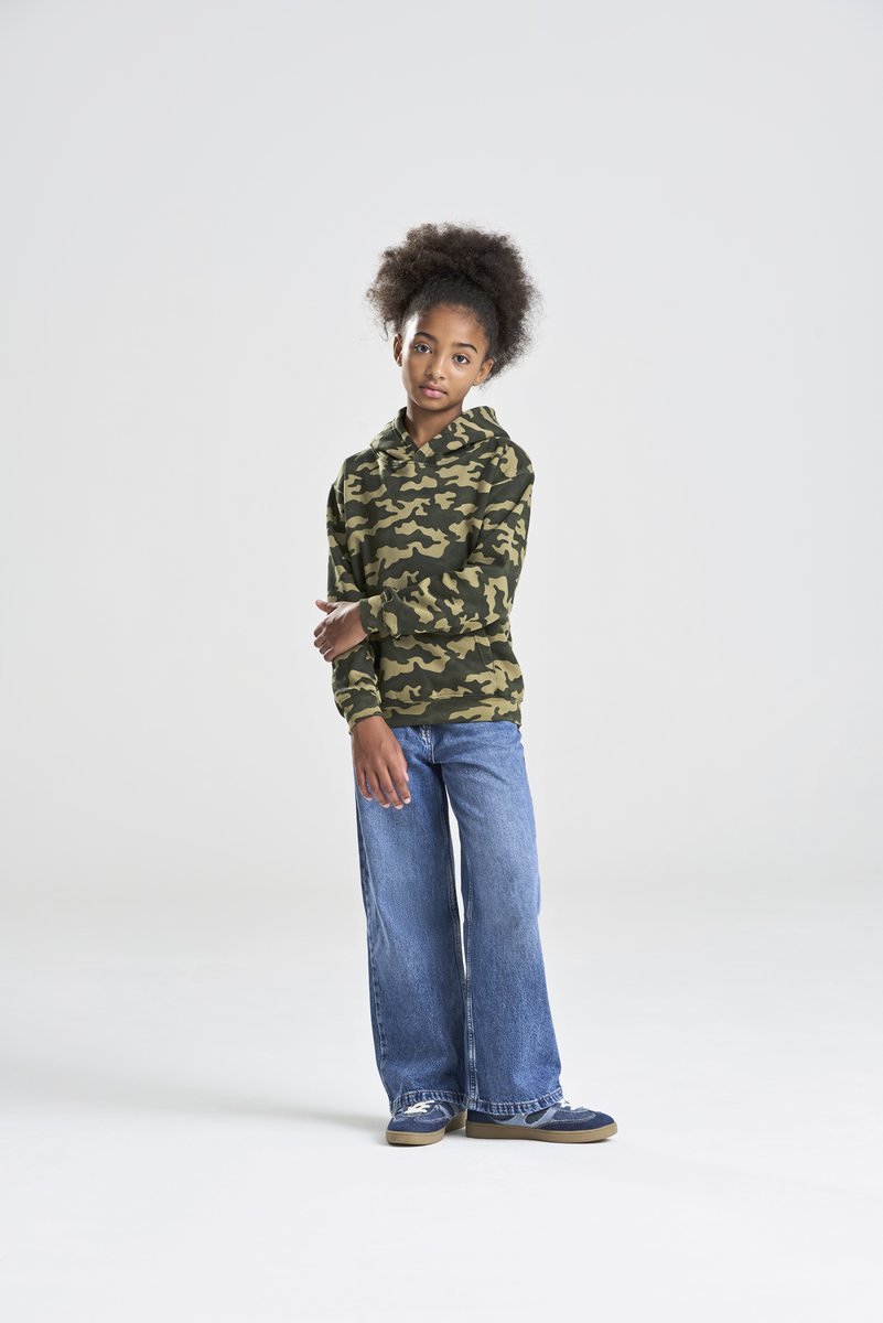 Just Hoods Camo Hoodie mit doppellagiger Kapuze für Kinder, Black Camo 3/4 (XS), JH014J