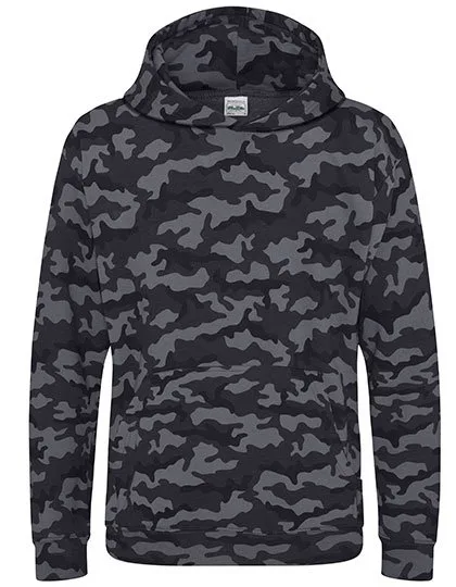 Just Hoods Camo Hoodie mit doppellagiger Kapuze für Kinder, Black Camo 3/4 (XS), JH014J