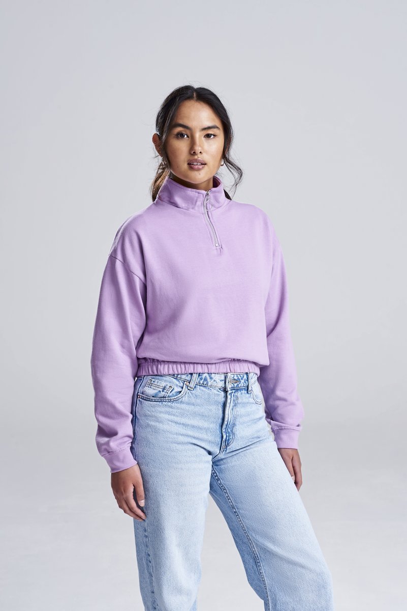 Just Hoods Cropped Sweatshirt mit 1/4 Zip für Damen, Arctic White M, JH037