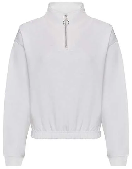 Just Hoods Cropped Sweatshirt mit 1/4 Zip für Damen, Arctic White M, JH037