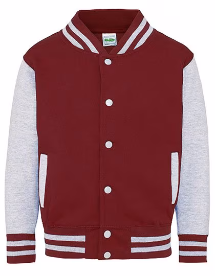 Just Hoods Varsity Jacke mit Kontrastärmeln für Kinder, Jet Black/White 7/8 (M), JH043K