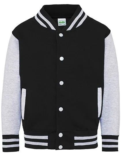 Just Hoods Varsity Jacke mit Kontrastärmeln für Kinder, Jet Black/Heather Grey 3/4 (XS), JH043K