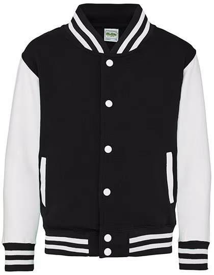 Just Hoods Veste Varsity avec manches contrastées pour enfant, Jet Black/White 7/8 (M), JH043K