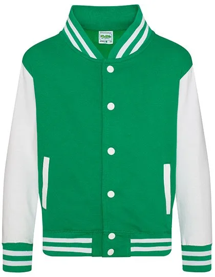 Just Hoods Varsity Jacke mit Kontrastärmeln für Kinder, Kelly Green/White 5/6 (S), JH043K