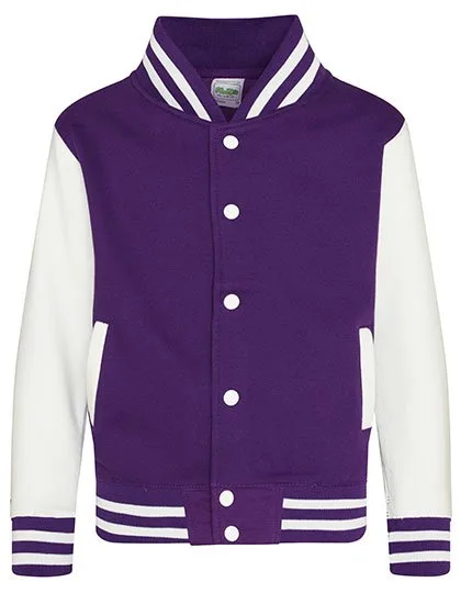Just Hoods Varsity Jacke mit Kontrastärmeln für Kinder, Purple/White 3/4 (XS), JH043K
