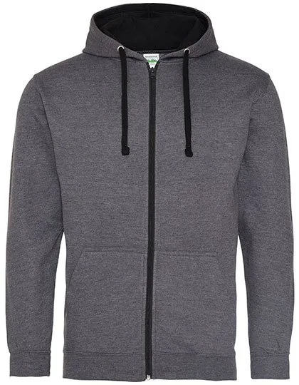 Just Hoods Varsity Zoodie with YKK Zip, Charcoal (Heather)/Jet Black S, JH053