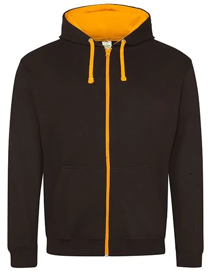 Just Hoods Varsity Zoodie mit YKK-Reißverschluss, Jet Black/Orange Crush S, JH053