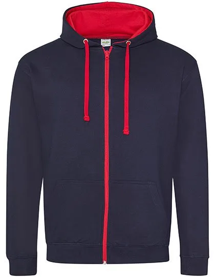Just Hoods Varsity Zoodie mit YKK-Reißverschluss, New French Navy/Fire Red XL, JH053