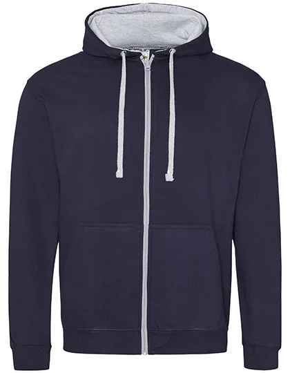 Just Hoods Varsity Zoodie with YKK Zip, New French Navy/Heather Grey XL, JH053