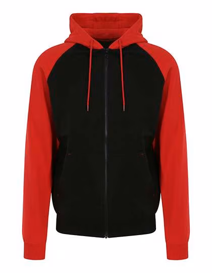 Just Hoods Baseball Zoodie with Raglan Sleeves, Jet Black/Fire Red XXL, JH063