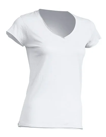 JHK T-Shirt V-Ausschnitt Sicilia für Damen, White S, JHK271