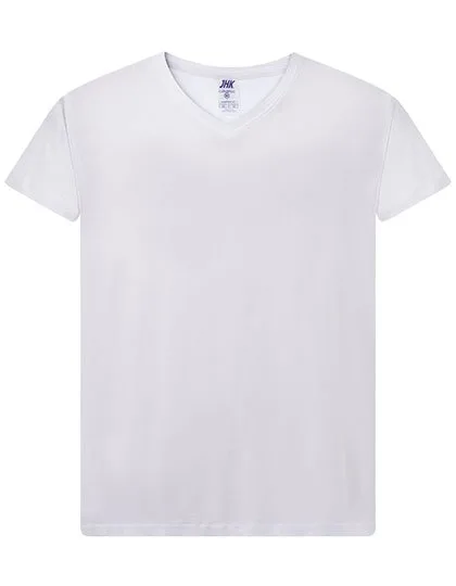 JHK V-Neck T-Shirt Curves Baumwolle für Damen, White M, JHK604